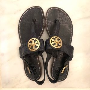 Tory Burch Bryce Navy and Gold Sandals - Size 7
